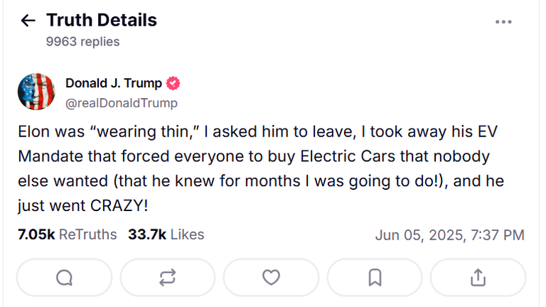 Trump says he asked Musk to leave his position within the White House