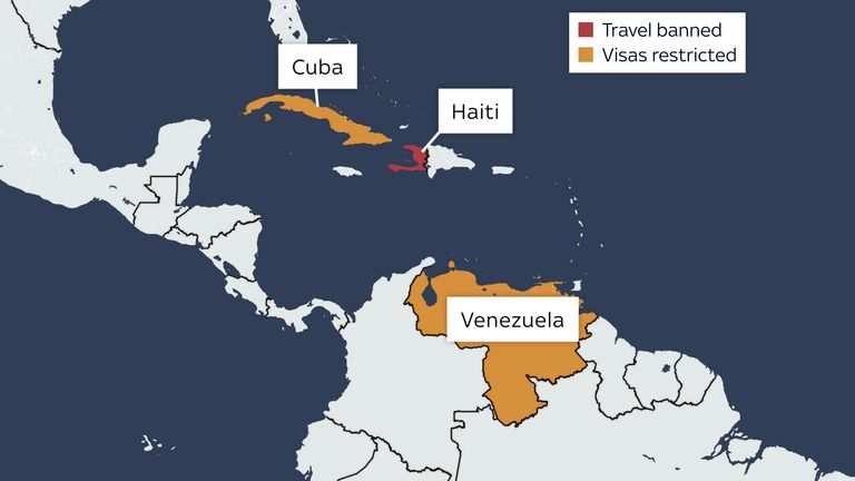 Countries affected by Trump's travel ban and restrictions
