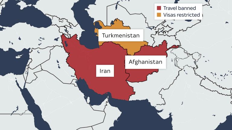 Countries affected by Trump's travel ban and restrictions