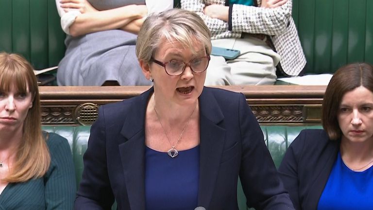 Yvette Cooper makes a statement in the House of Commons, London, on Baroness Casey's findings on grooming gangs.
Pic: PA