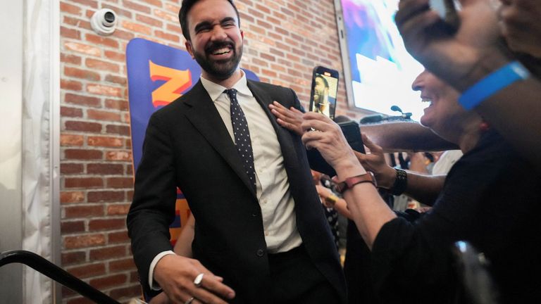 Mamdani during a watch party for his primary election. Pic: Reuters