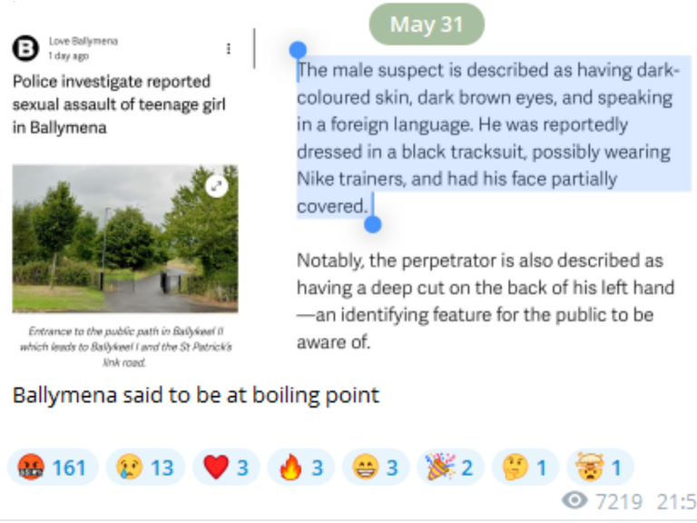Telegram message from 31 May, a whole week before the riots, describes the town as "at boiling point"