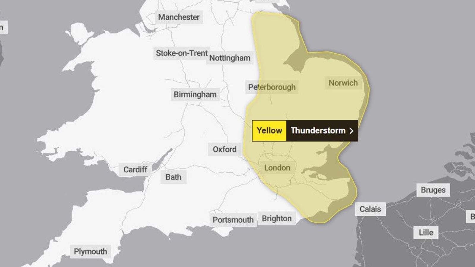 UK weather: Yellow warning for thunderstorms issued ahead of a possible