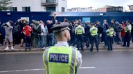 Police outside the hotel as protesters gathered outside the  Britannia Hotel in Canary Wharf
Pic: LNP/Shutterstock
