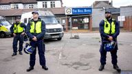 Police outside the Bell Hotel in Epping, Essex .
Pic: PA
