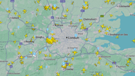 Flight tracking data showing a concentration of aircraft at London airports and none taking off.