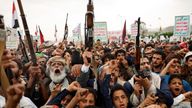Protesters, mainly Houthi supporters, at a rally in Sanaa, Yemen, to show solidarity with Palestinians in Gaza. Pic: Reuters