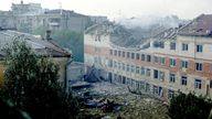 A view shows a building hit by a Russian drone strike in the Kharkiv.
Pic: Reuters