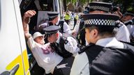 Police officers remove a person after they took part in a protest in Parliament Square, London. Pic: PA 