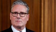 Prime Minister Sir Keir Starmer listens to a question from the press, after making a statement in Downing Street