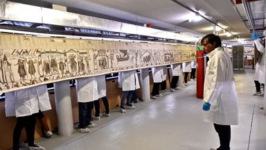 Bayeux Tapestry: Priceless artefact to be insured for £800m | UK News 23 Technicians in France digitalised the tapestry in 2020. Pic: AP
