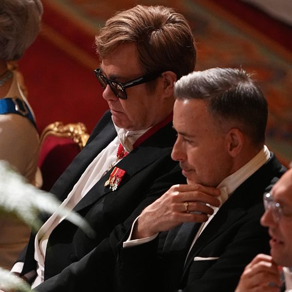 Elton John and David Furnish at the state banquet at Windsor Castle. Pic: PA SQUARE