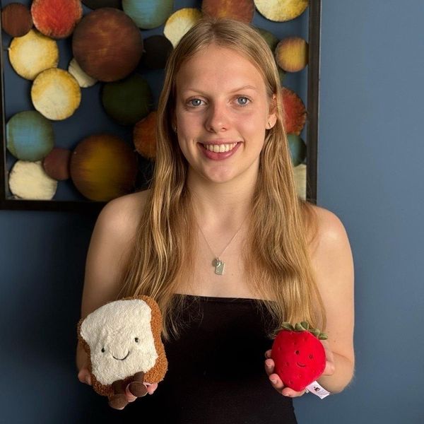 Jenny Alvey, 19, from Nottingham holds two Jellycat toys