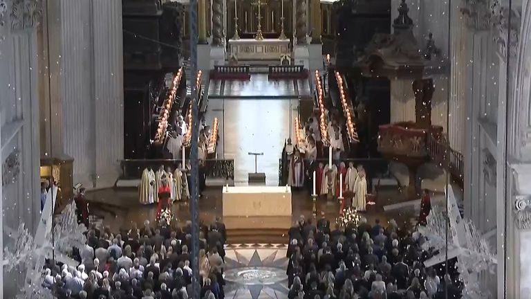 St Paul's Cathedral, London - showing 52,000 white petals falling to remember the 7 July victims