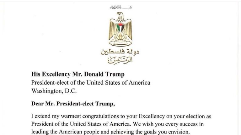 Letter from Abbas to Trump