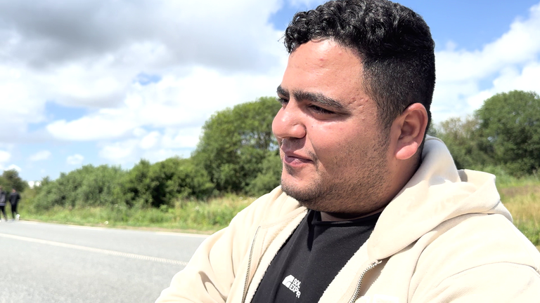 Abdullah, a migrant from Gaza, speaking to Sky's Adam Parsons