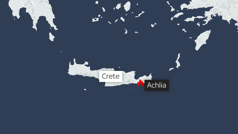 O mapa mostra uma lareira de Achlia, Crete, Grécia.