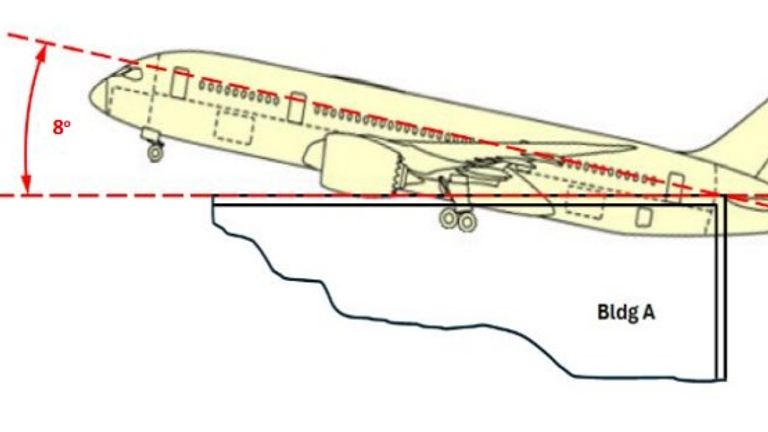 A diagram in the report showing how the plane crashed into a building. Pic: AAIB