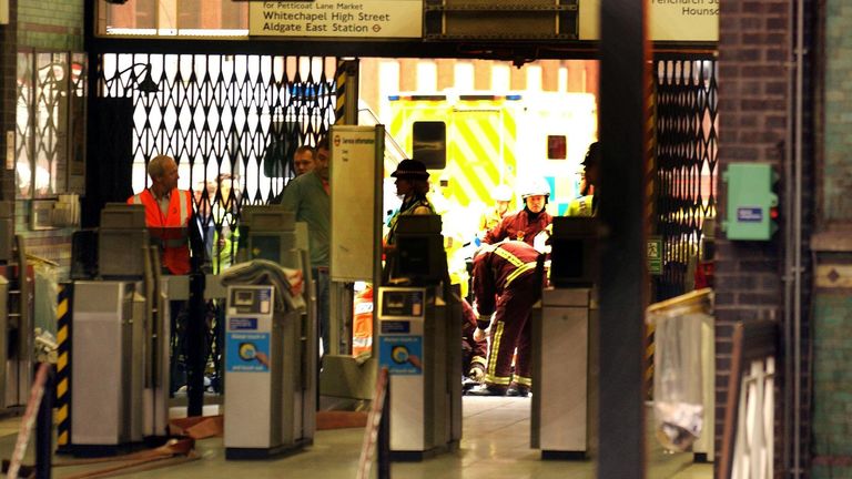 Emergency services at Aldgate station after one of the explosions. Pic: PA