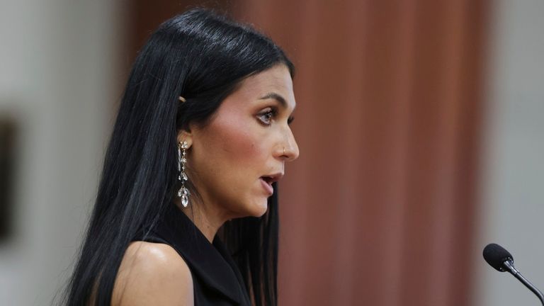 Alivea Goncalves speaks during the sentencing hearing. Pic: AP