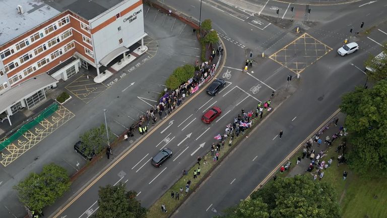 The demonstrators on either side of the A56