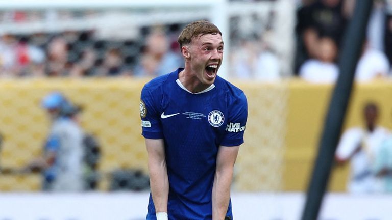 Cole Palmer celebrates after the final whistle. Pic: Reuters