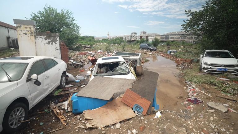 Następstwa powodzi w dzielnicy Miyun, Pekin, Chiny