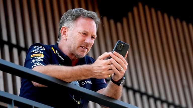 Christian Horner on his phone in the paddock before the race at the Circuit de Barcelona-Catalunya.
Pic: PA