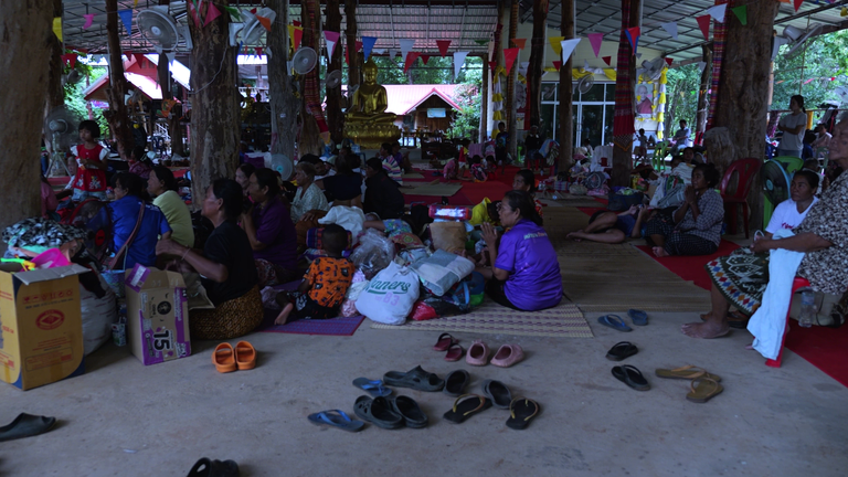 Clothes brought by Thai evacuees at Baan Nong Sanom Temple in Si Sa Ket province, Thailand