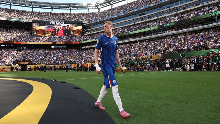 Chelsea's Cole Palmer holds the golden ball trophy as the tournament's top player. Pic: Reuters