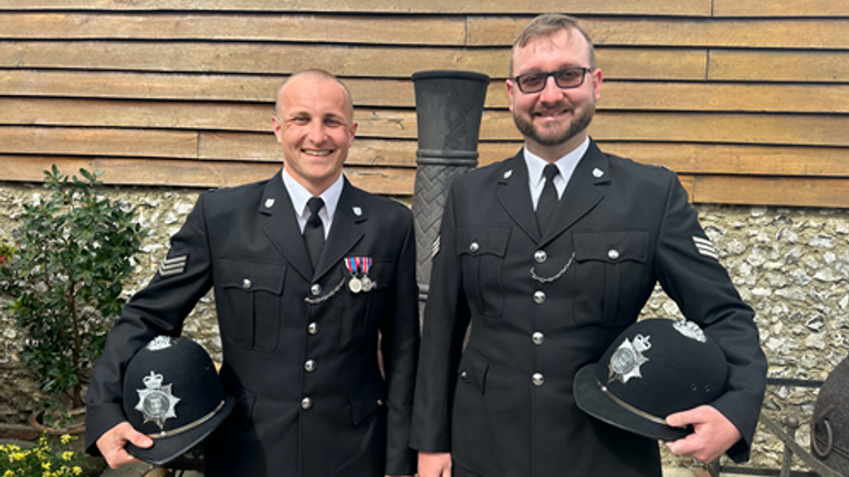 Sergeant Craig Lees and Sergeant Matthew Seekings who are nominated for a bravery award. Pic: Sussex police