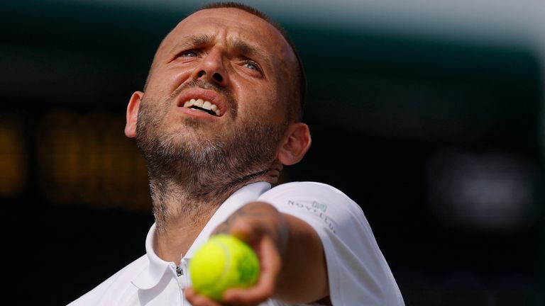 Tennis - Wimbledon - All England Lawn Tennis and Croquet Club, London, Britain - July 1, 2025 Britain's Dan Evans in action during his first