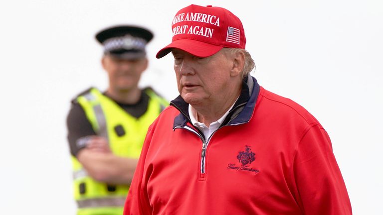 The US president at his Turnberry course in 2023 amid tight security. PA file pic