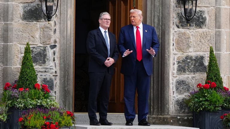 Donald Trump and Prime Minister Sir Keir Starmer at Trump International Golf Links in July 2025. Pic: PA