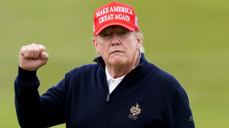 Former US president Donald Trump playing golf at Turnberry golf course during his visit to the UK. Picture date: Tuesday May 2, 2023.