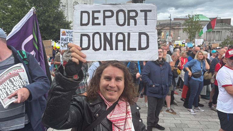 People take part in a Stop Trump Scotland protest at the Union Terrace Gardens in Aberdeen, as US President Donald Trump begins his five-day