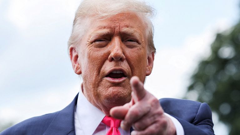 Donald Trump speaks to reporters outside the White House. Pic: Reuters