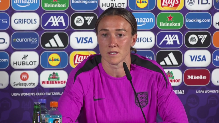 England's Lucy Bronze speaking to media