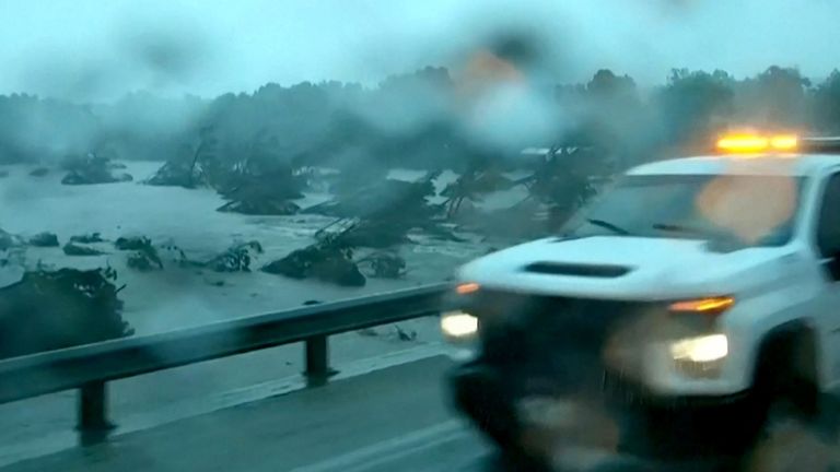 First responders survey rising flood waters of the Guadalupe River. Pic: ABC Affiliate KSAT via REUTERS