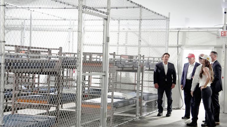 Donald Trump, Ron DeSantis and Kristi Noem tour "Alligator Alcatraz,"
Pic: AP