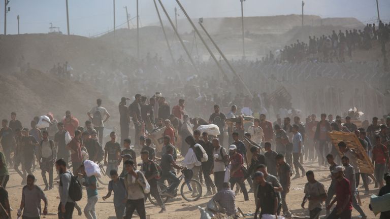 Huge crowds of Palestinians gather to receive aid from the US-backed Gaza Humanitarian Foundation.
Pic: Reuters