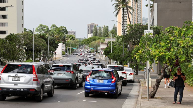 Cars jam streets in Honolulu, Hawaii as evacuations were under way. Pic: Reuters