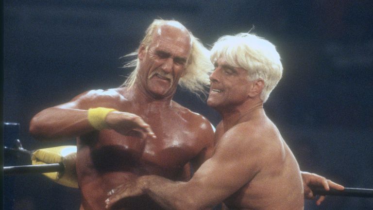 Hulk Hogan and Ric Flair in 1990. Pic: AP