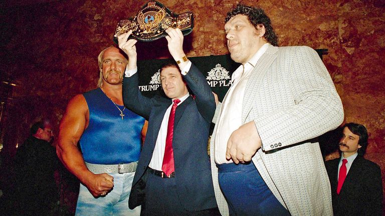 Hulk Hogan with Donald Trump and Andre The Giant in 1988. Pic: AP