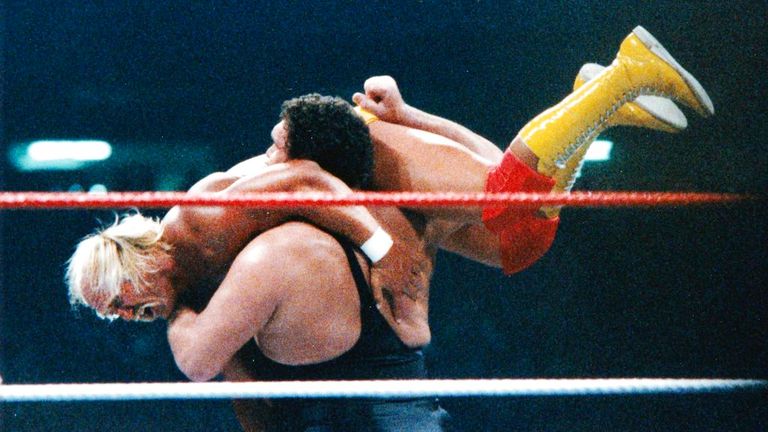 Hulk Hogan fighting Andre The Giant in 1988. Pic: AP