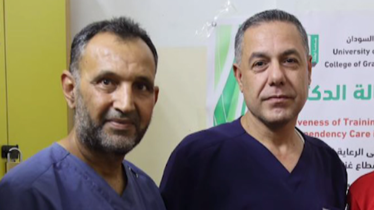 Dr Hussam Abu Safiya with his colleagues. Pic: Dr Eid Sabbah, Kamal Adwan Hospital  