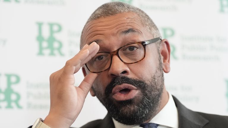 James Cleverly tiene un discorso all'Institute for Public Policy. Foto: PA