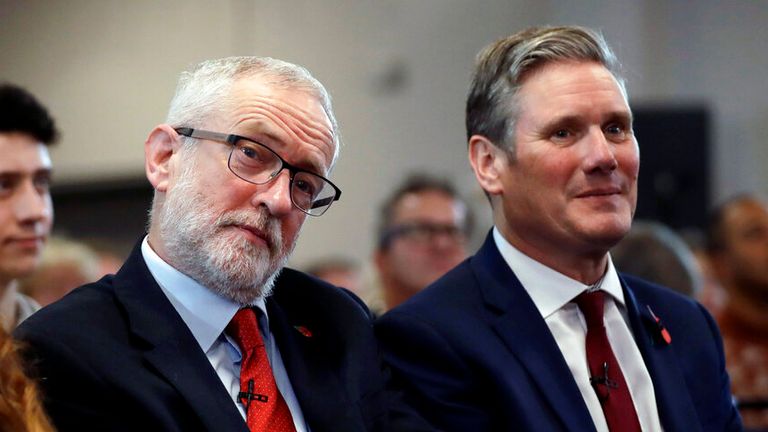 Jeremy Corbyn, left, with Keir Starmer in 2019. Pic: AP