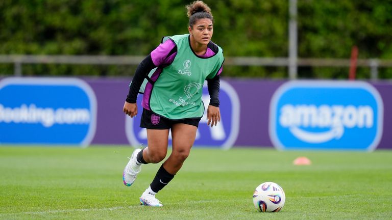 England's Jess Carter during a training session in Switzerland. Pic: PA