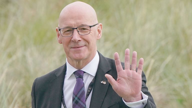 John Swinney ahead of a visit by Donald Trump and Keir Starmer to attend the opening of the Trump International Golf Links.
Pic: PA
